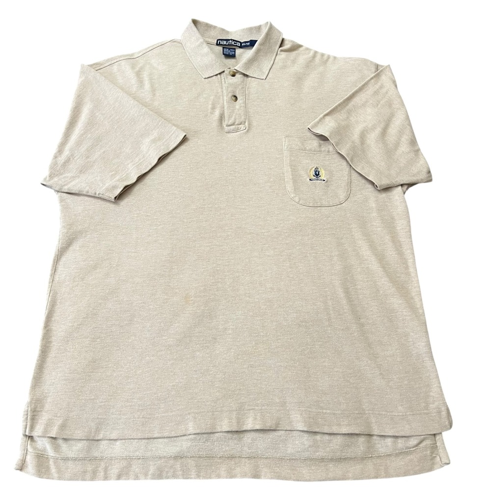 VTG 90s Nautica Crest Pocket Polo Shirt Beige XL Made in Canada